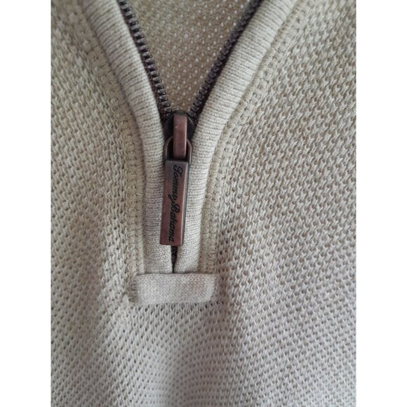 Vtg Tommy Bahama Quarter Zip Comfy Winter Textured Dad Sz XL Polo Sweater Khaki - Picture 3 of 9